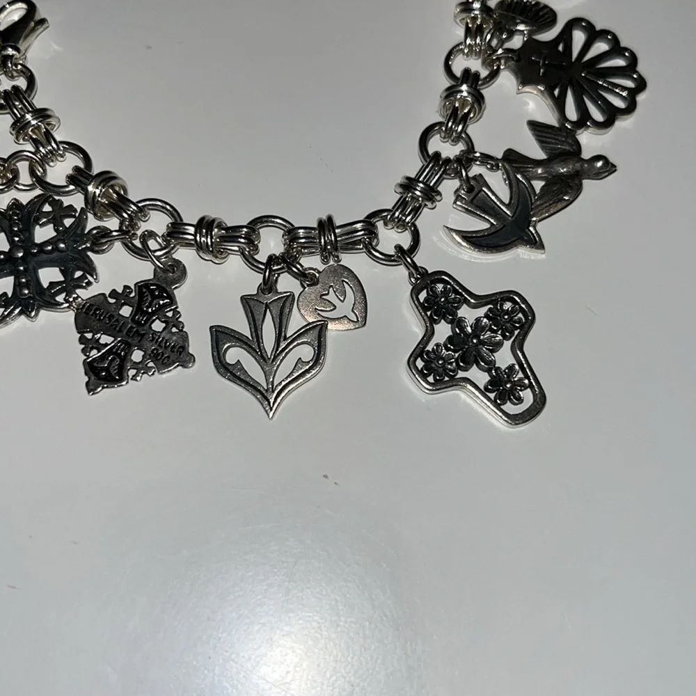 James Avery silver charm bracelet crosses, doves, sheep & shells Christian theme - Picture 6 of 10